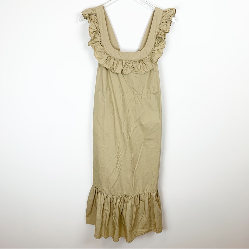 Urban Outfitters | Tan Poplin Ruffle Midi Dress - Picture 3 of 11